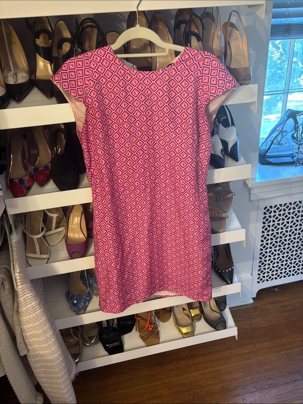 Ted Baker Pink Geometric Cap-Sleeve Shift Dress